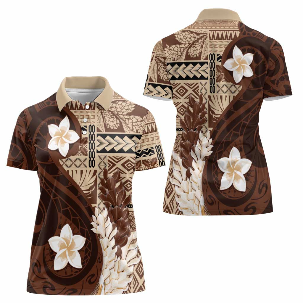 Samoa Teuila 2024 Women Polo Shirt Samoan Siapo Pattern Brown Version
