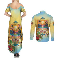 Aloha Hawaii Turtle Couples Matching Summer Maxi Dress and Long Sleeve Button Shirt Retro Style LT05 - Polynesian Pride