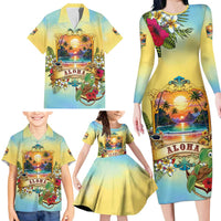 Aloha Hawaii Turtle Family Matching Long Sleeve Bodycon Dress and Hawaiian Shirt Retro Style LT05 - Polynesian Pride