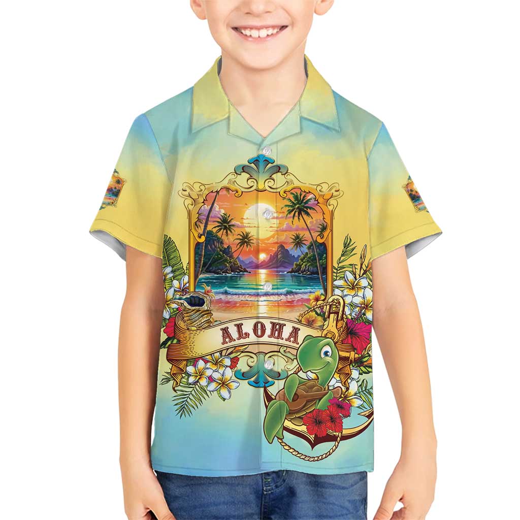 Aloha Hawaii Turtle Family Matching Long Sleeve Bodycon Dress and Hawaiian Shirt Retro Style LT05 Son's Shirt Beige - Polynesian Pride
