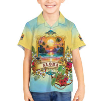 Aloha Hawaii Turtle Family Matching Long Sleeve Bodycon Dress and Hawaiian Shirt Retro Style LT05 Son's Shirt Beige - Polynesian Pride