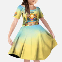 Aloha Hawaii Turtle Family Matching Mermaid Dress and Hawaiian Shirt Retro Style LT05 Daughter's Dress Beige - Polynesian Pride