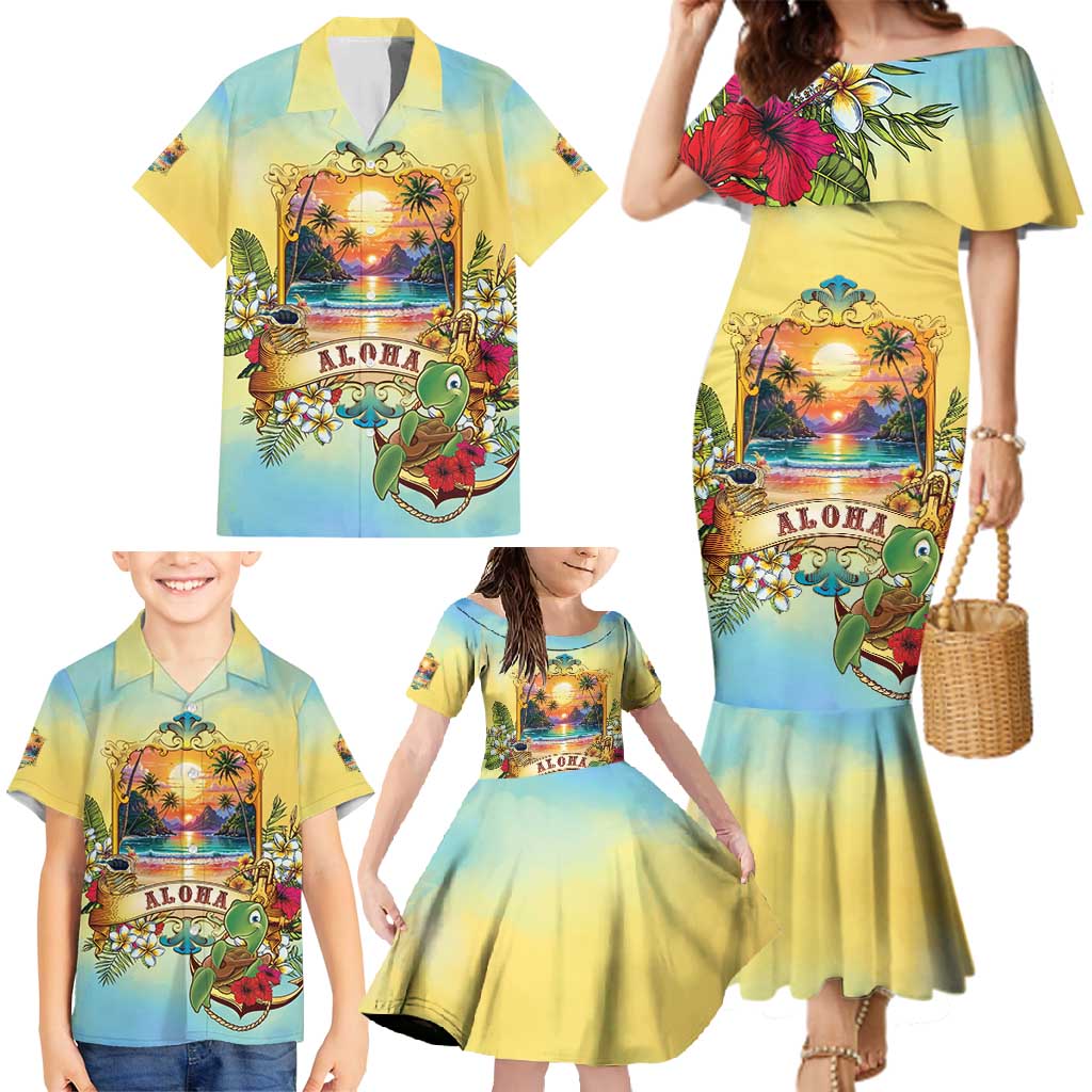 Aloha Hawaii Turtle Family Matching Mermaid Dress and Hawaiian Shirt Retro Style LT05 - Polynesian Pride