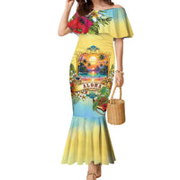 Aloha Hawaii Turtle Family Matching Mermaid Dress and Hawaiian Shirt Retro Style LT05 Mom's Dress Beige - Polynesian Pride