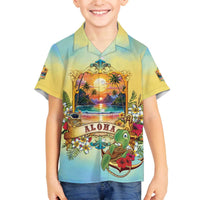 Aloha Hawaii Turtle Family Matching Off The Shoulder Long Sleeve Dress and Hawaiian Shirt Retro Style LT05 Son's Shirt Beige - Polynesian Pride