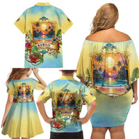 Aloha Hawaii Turtle Family Matching Off Shoulder Short Dress and Hawaiian Shirt Retro Style LT05 - Polynesian Pride