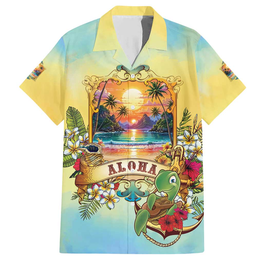Aloha Hawaii Turtle Family Matching Short Sleeve Bodycon Dress and Hawaiian Shirt Retro Style LT05 Dad's Shirt - Short Sleeve Beige - Polynesian Pride