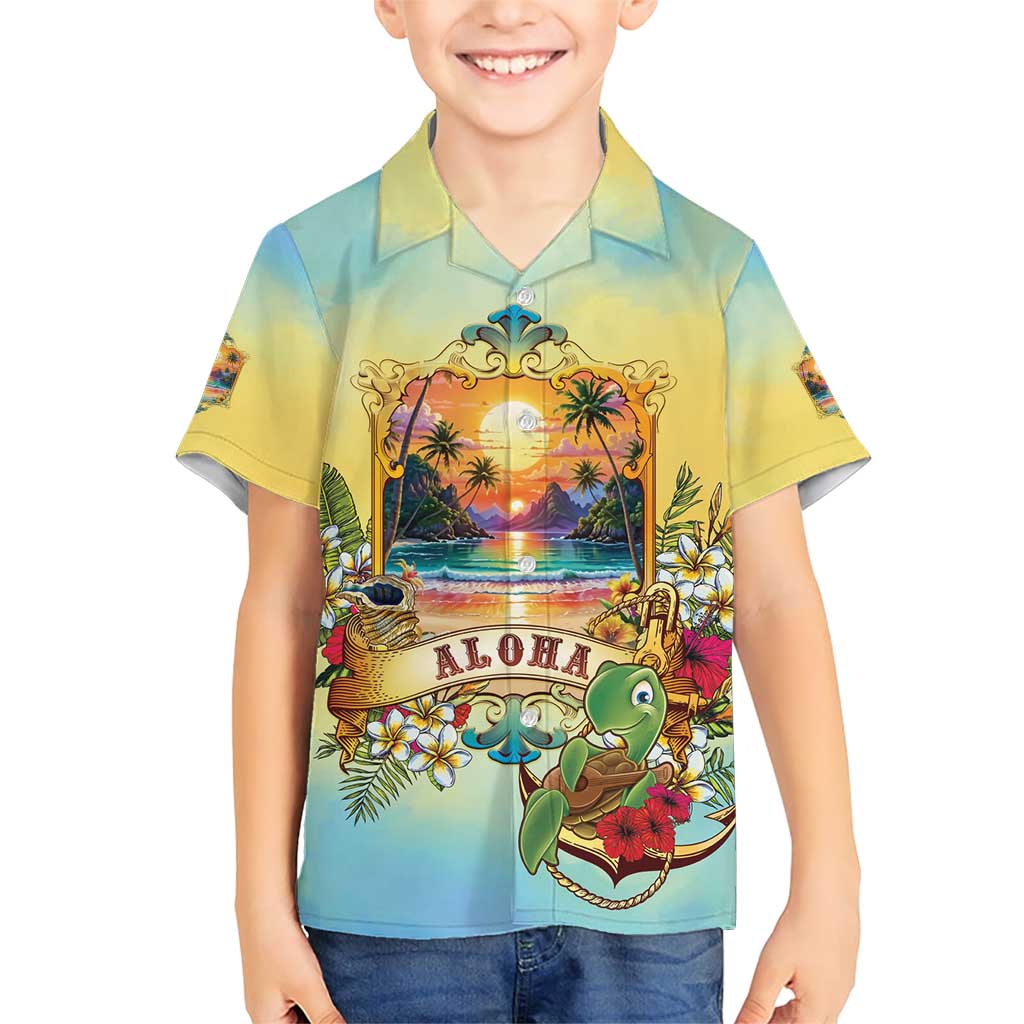 Aloha Hawaii Turtle Family Matching Short Sleeve Bodycon Dress and Hawaiian Shirt Retro Style LT05 Son's Shirt Beige - Polynesian Pride