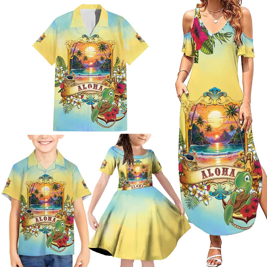 Aloha Hawaii Turtle Family Matching Summer Maxi Dress and Hawaiian Shirt Retro Style LT05 - Polynesian Pride