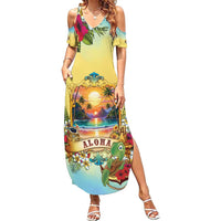 Aloha Hawaii Turtle Family Matching Summer Maxi Dress and Hawaiian Shirt Retro Style LT05 Mom's Dress Beige - Polynesian Pride