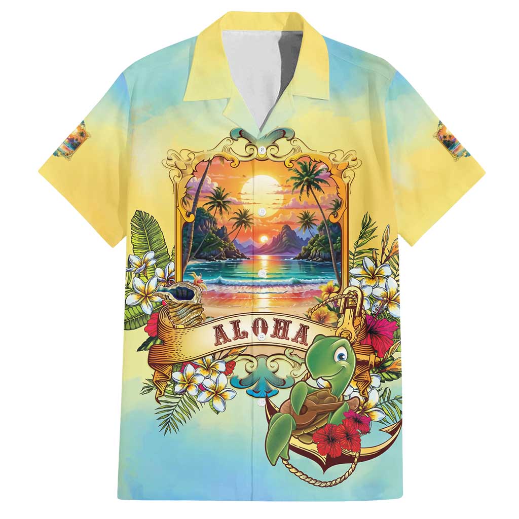 Aloha Hawaii Turtle Family Matching Tank Maxi Dress and Hawaiian Shirt Retro Style LT05 Dad's Shirt - Short Sleeve Beige - Polynesian Pride