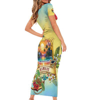Aloha Hawaii Turtle Short Sleeve Bodycon Dress Retro Style LT05 - Polynesian Pride