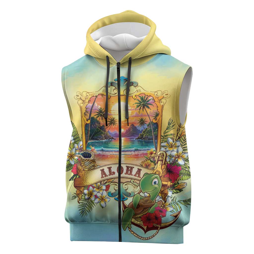 Aloha Hawaii Turtle Sleeveless Zip Hoodie Retro Style LT05