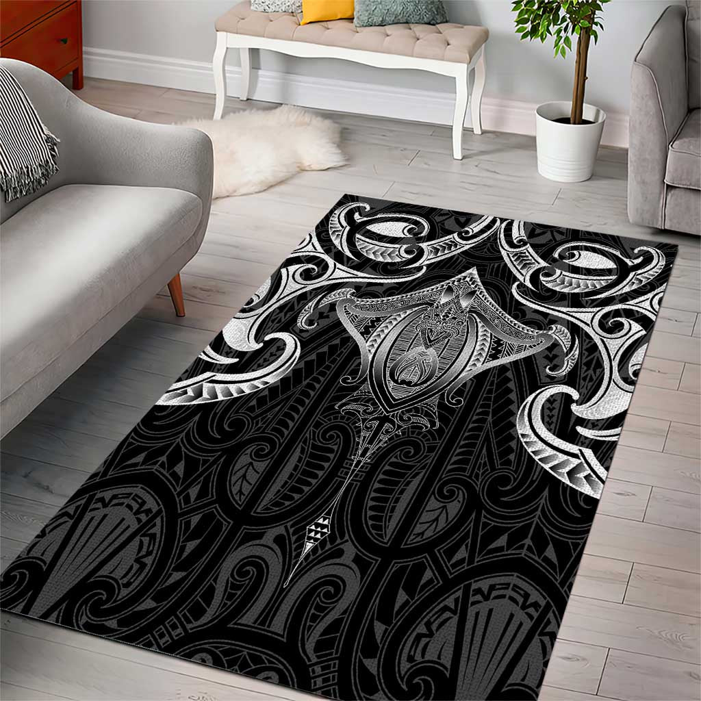 New Zealand Aotearoa Area Rug Maori Manta Ray Moko Black - Polynesian Pride