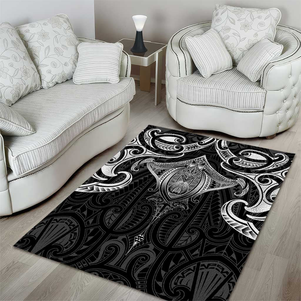 New Zealand Aotearoa Area Rug Maori Manta Ray Moko Black - Polynesian Pride