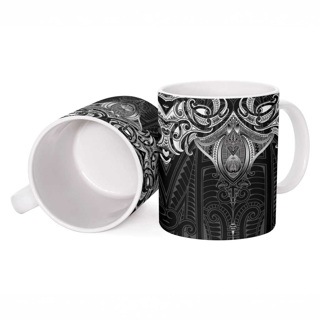 New Zealand Aotearoa Ceramic Mug Maori Manta Ray Moko Black - Polynesian Pride