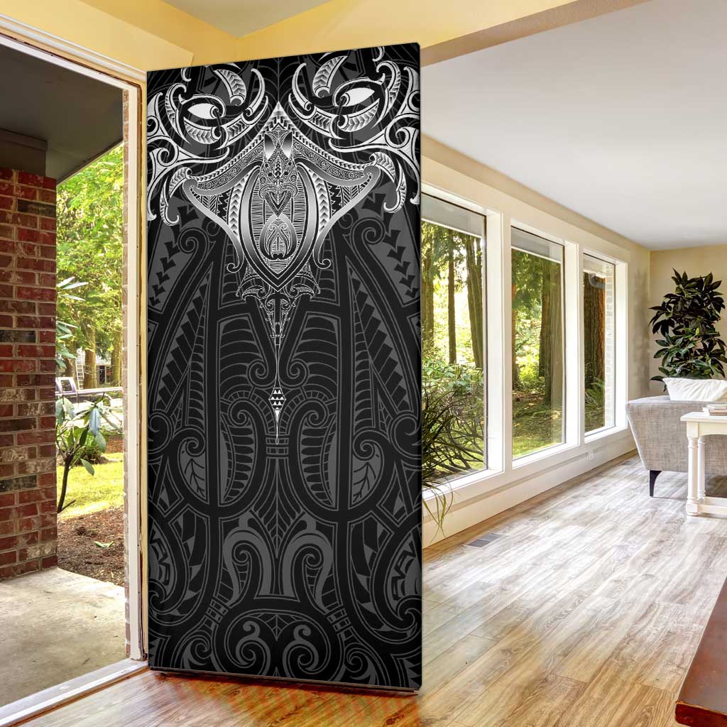 New Zealand Aotearoa Door Cover Maori Manta Ray Moko Black LT05 - Polynesian Pride