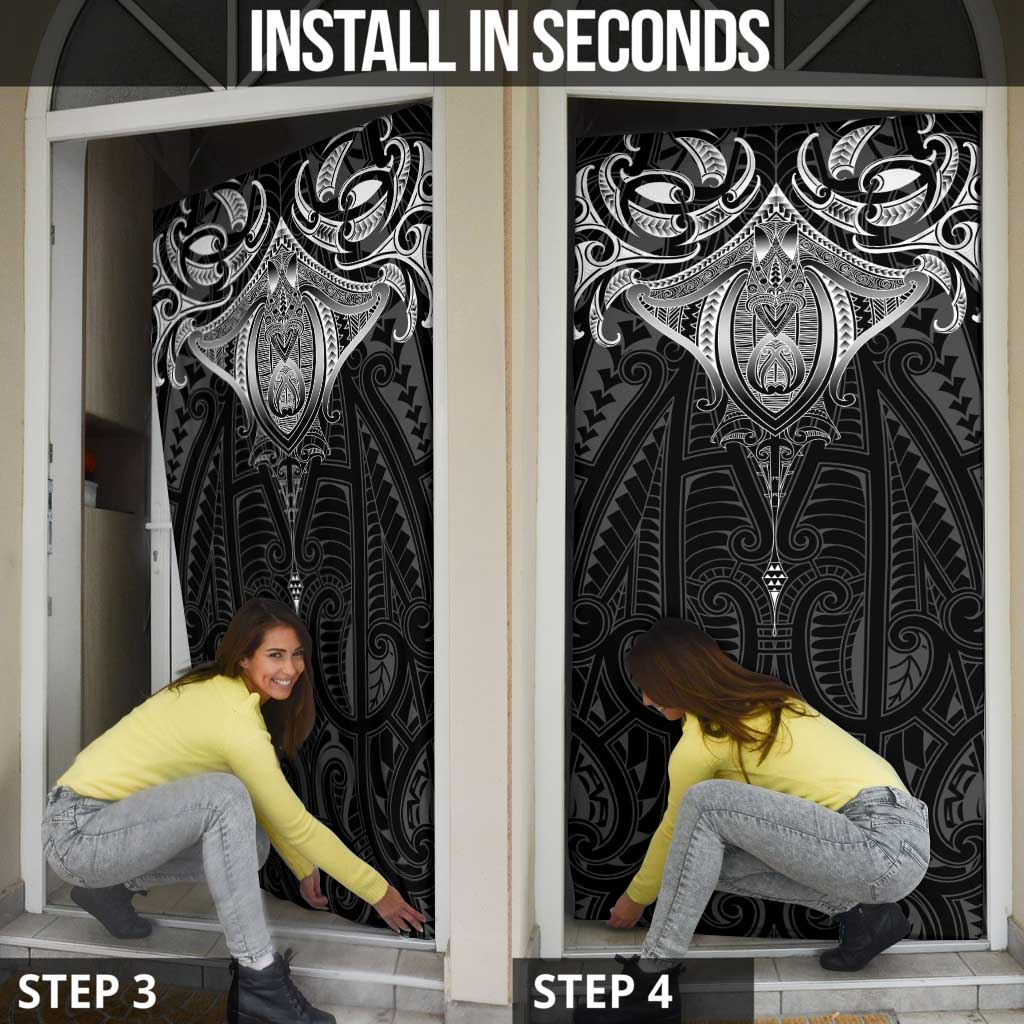 New Zealand Aotearoa Door Cover Maori Manta Ray Moko Black LT05 - Polynesian Pride
