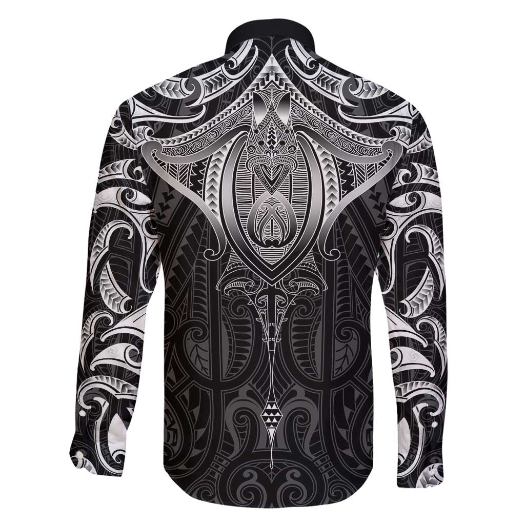 New Zealand Aotearoa Family Matching Mermaid Dress and Hawaiian Shirt Maori Manta Ray Moko Black LT05 - Polynesian Pride