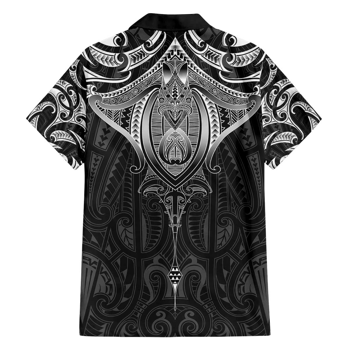 New Zealand Aotearoa Family Matching Off The Shoulder Long Sleeve Dress and Hawaiian Shirt Maori Manta Ray Moko Black LT05 - Polynesian Pride