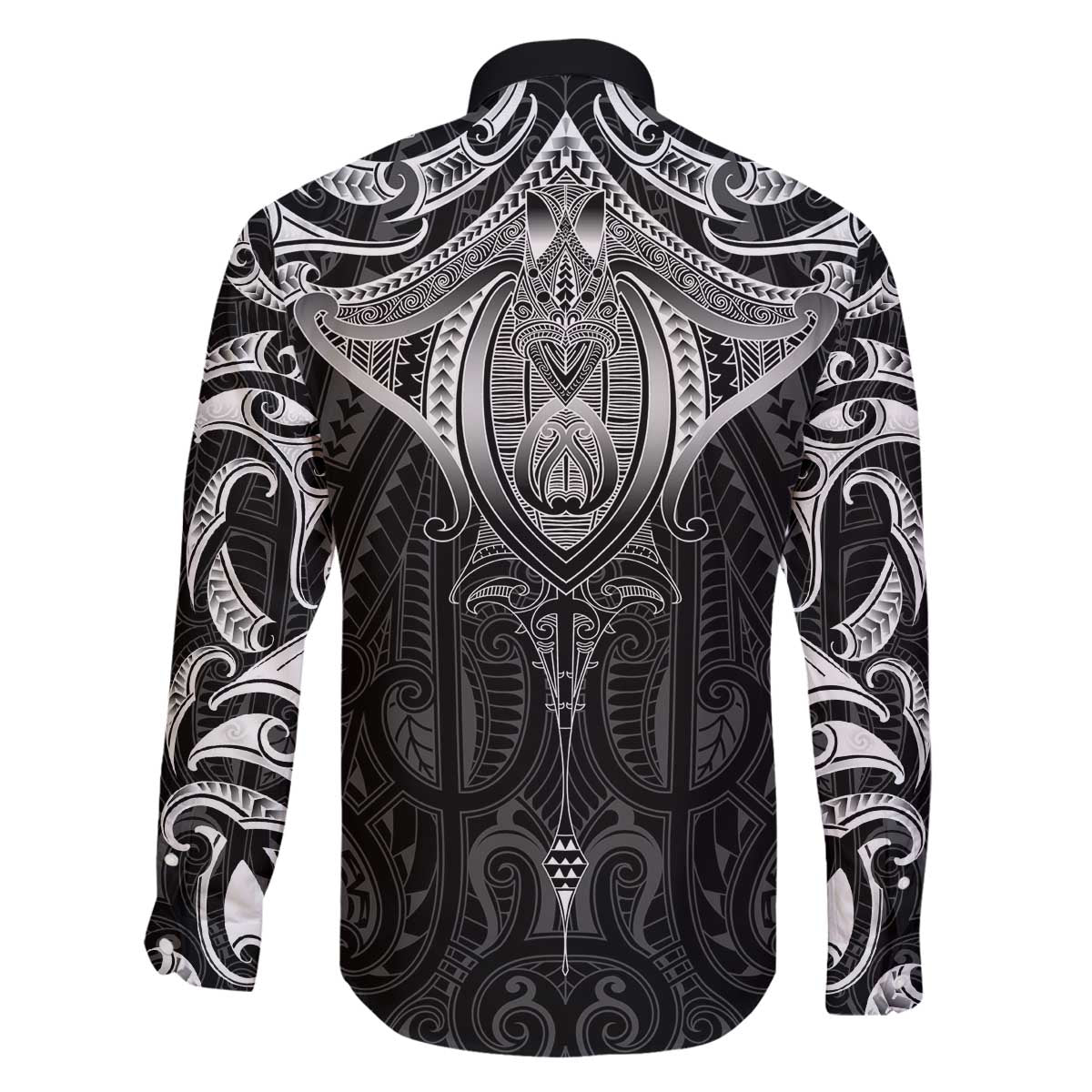 New Zealand Aotearoa Family Matching Off The Shoulder Long Sleeve Dress and Hawaiian Shirt Maori Manta Ray Moko Black LT05 - Polynesian Pride