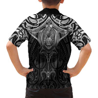 New Zealand Aotearoa Family Matching Puletasi and Hawaiian Shirt Maori Manta Ray Moko Black LT05 - Polynesian Pride