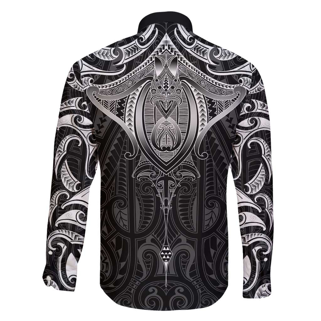 New Zealand Aotearoa Family Matching Short Sleeve Bodycon Dress and Hawaiian Shirt Maori Manta Ray Moko Black LT05 - Polynesian Pride
