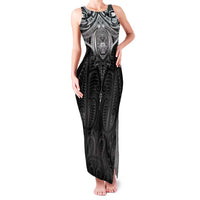 New Zealand Aotearoa Family Matching Tank Maxi Dress and Hawaiian Shirt Maori Manta Ray Moko Black LT05 Mom's Dress Black - Polynesian Pride