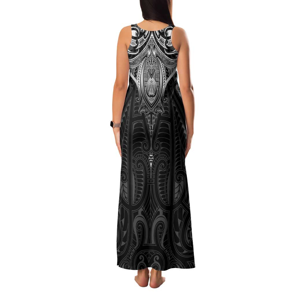 New Zealand Aotearoa Family Matching Tank Maxi Dress and Hawaiian Shirt Maori Manta Ray Moko Black LT05 - Polynesian Pride