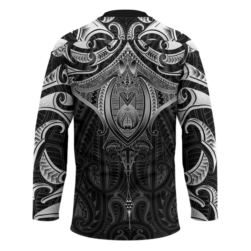 New Zealand Aotearoa Hockey Jersey Maori Manta Ray Moko Black LT05 - Polynesian Pride