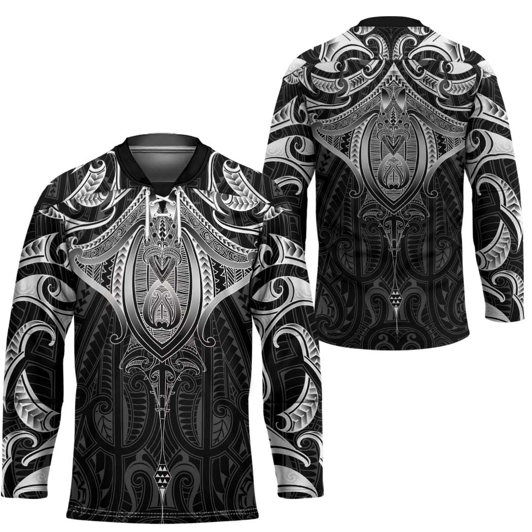 New Zealand Aotearoa Hockey Jersey Maori Manta Ray Moko Black LT05 - Polynesian Pride