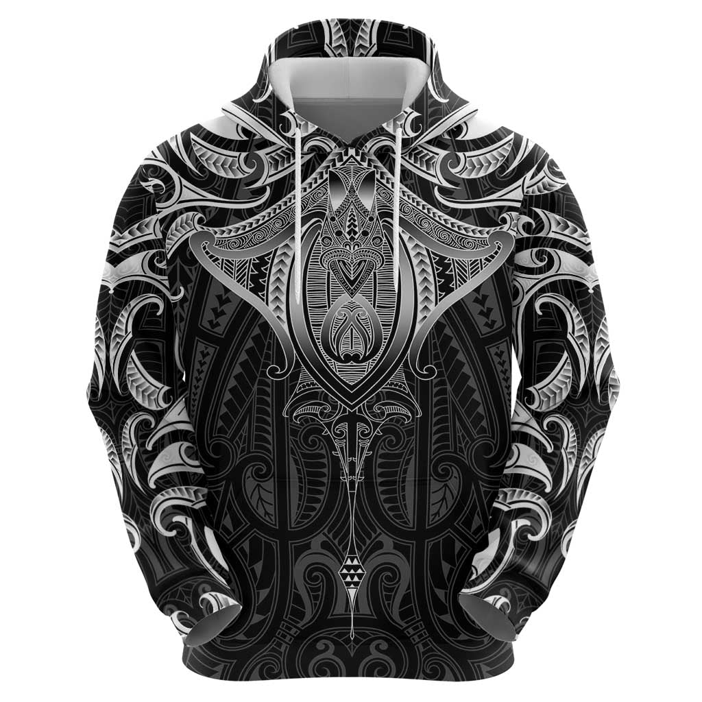 New Zealand Aotearoa Hoodie Maori Manta Ray Moko Black - Polynesian Pride