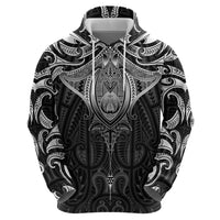 New Zealand Aotearoa Hoodie Maori Manta Ray Moko Black - Polynesian Pride