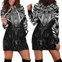 New Zealand Aotearoa Hoodie Dress Maori Manta Ray Moko Black LT05 - Polynesian Pride