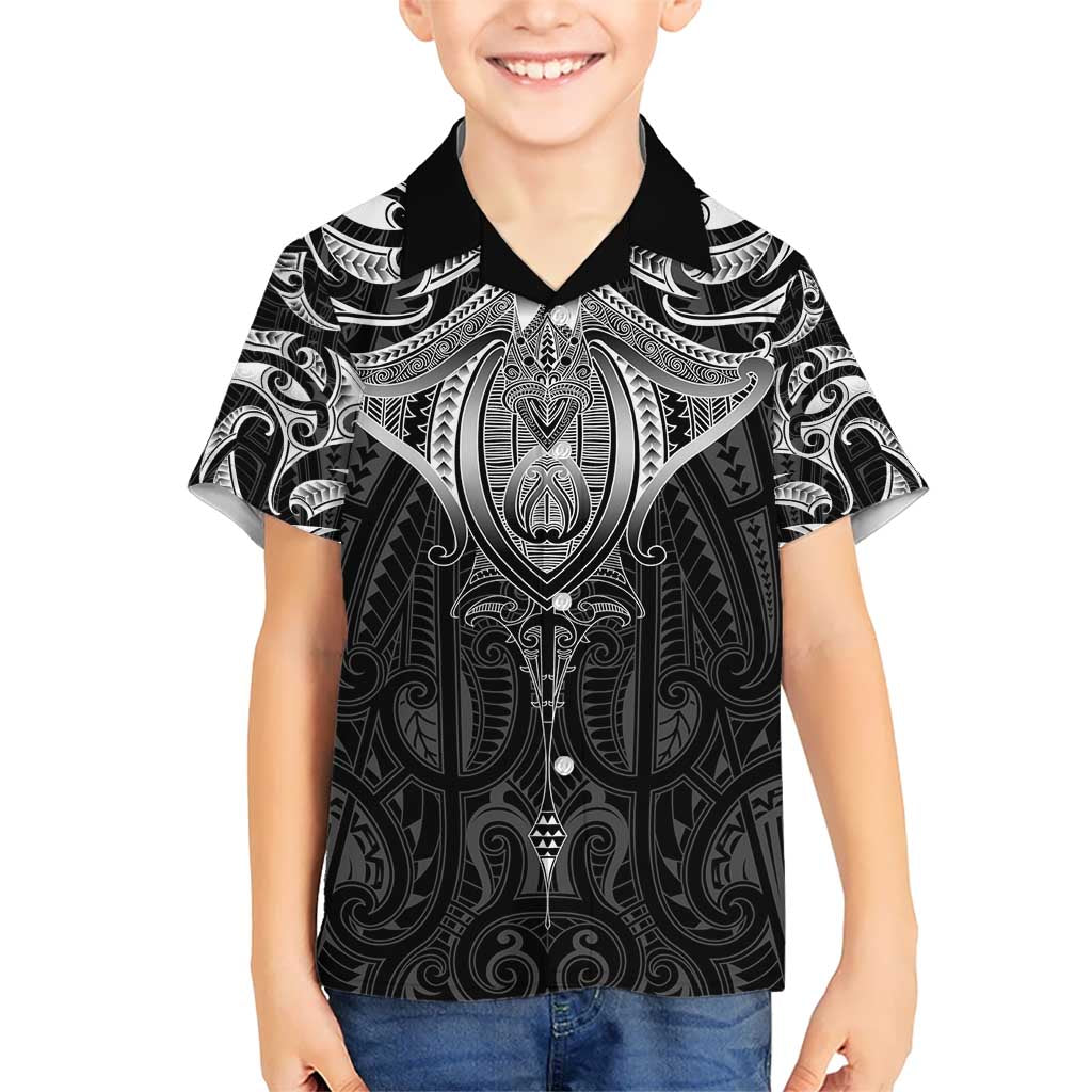 New Zealand Aotearoa Kid Hawaiian Shirt Maori Manta Ray Moko Black LT05 Kid Black - Polynesian Pride
