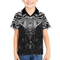 New Zealand Aotearoa Kid Hawaiian Shirt Maori Manta Ray Moko Black LT05 Kid Black - Polynesian Pride