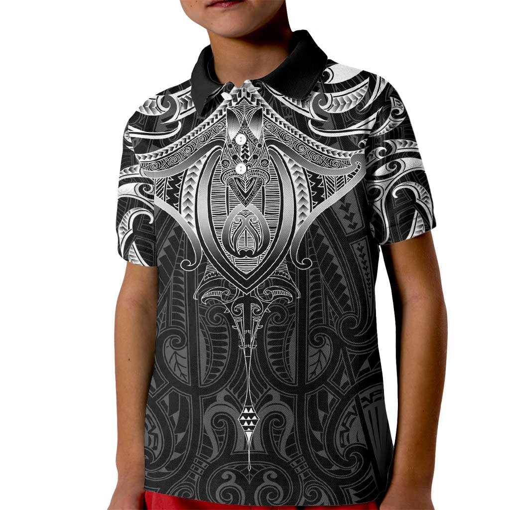 New Zealand Aotearoa Kid Polo Shirt Maori Manta Ray Moko Black LT05 Kid Black - Polynesian Pride