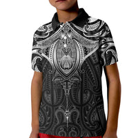 New Zealand Aotearoa Kid Polo Shirt Maori Manta Ray Moko Black LT05 Kid Black - Polynesian Pride