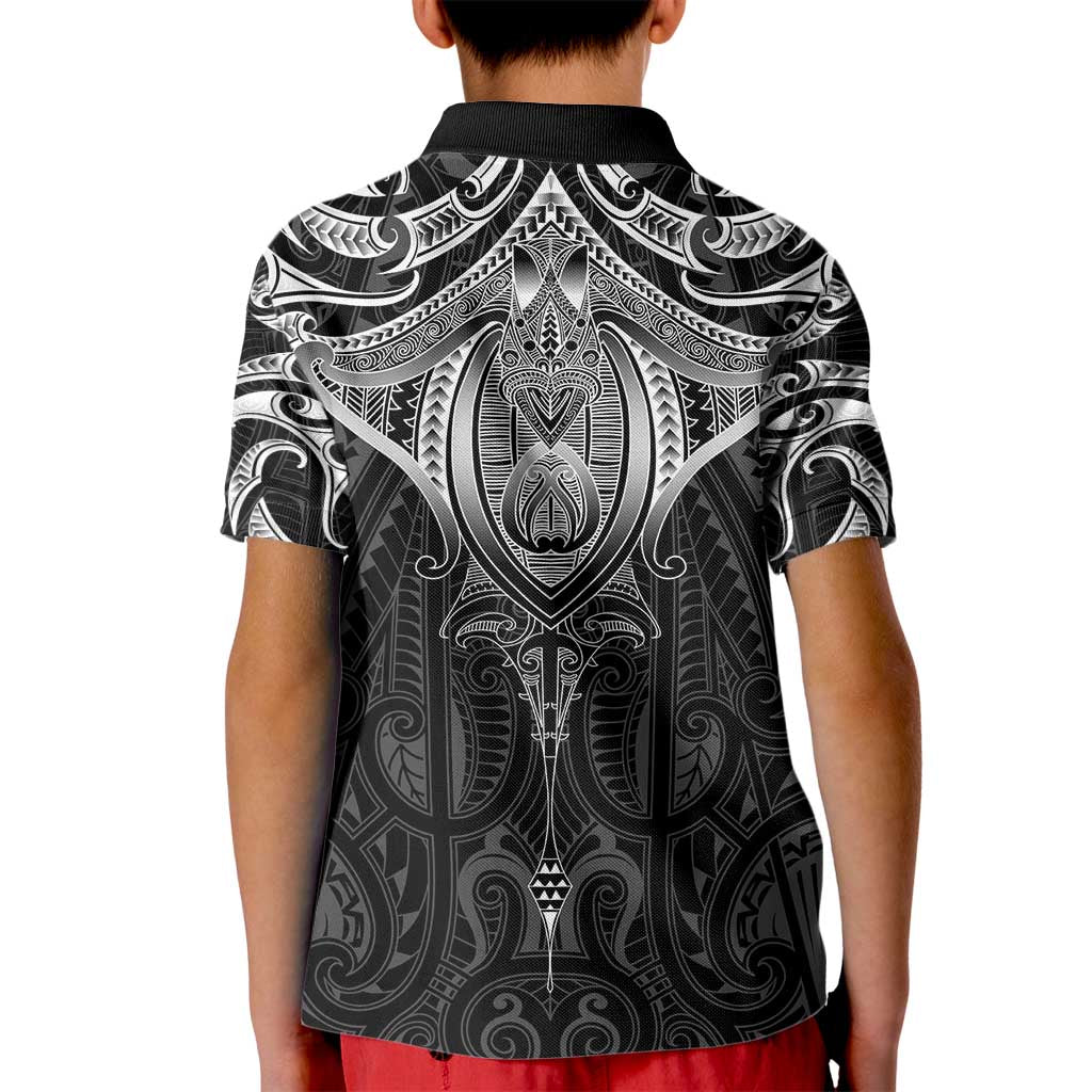 New Zealand Aotearoa Kid Polo Shirt Maori Manta Ray Moko Black LT05 - Polynesian Pride