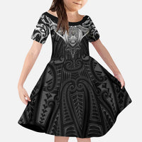 New Zealand Aotearoa Kid Short Sleeve Dress Maori Manta Ray Moko Black LT05 KID Black - Polynesian Pride