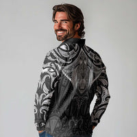 New Zealand Aotearoa Long Sleeve Polo Shirt Maori Manta Ray Moko Black LT05 - Polynesian Pride