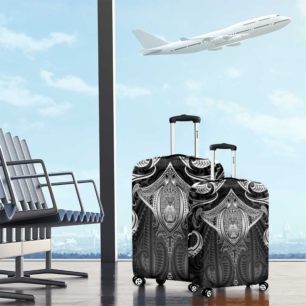 New Zealand Aotearoa Luggage Cover Maori Manta Ray Moko Black - Polynesian Pride
