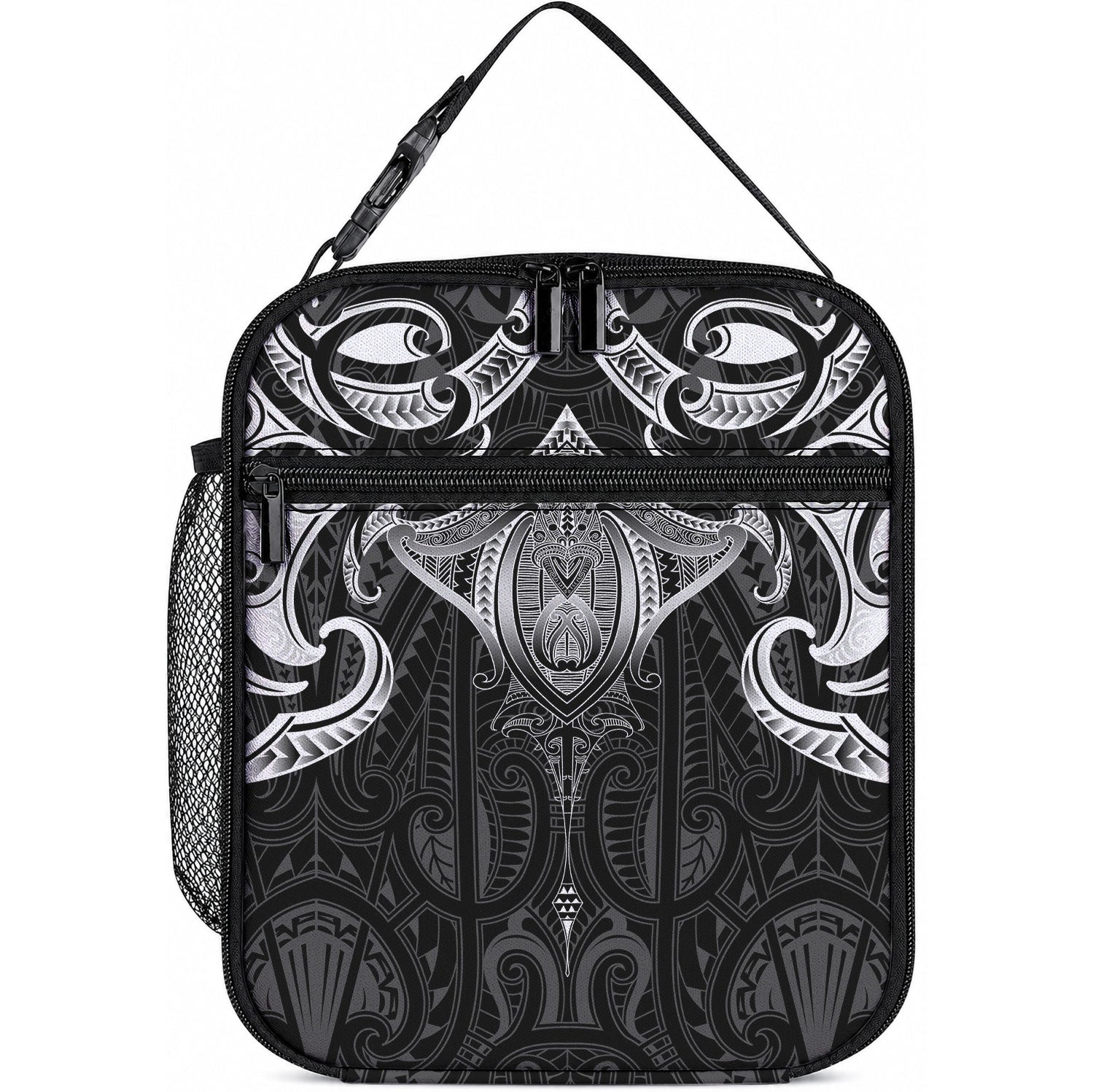 New Zealand Aotearoa Lunch Bag Maori Manta Ray Moko Black LT05 10.2 × 8.3 × 4.3 inch Black - Polynesian Pride