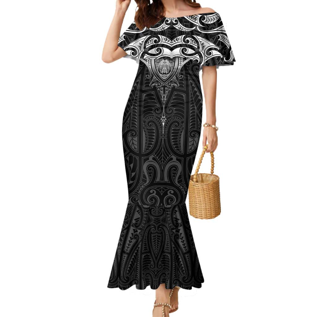 New Zealand Aotearoa Mermaid Dress Maori Manta Ray Moko Black LT05 Women Black - Polynesian Pride
