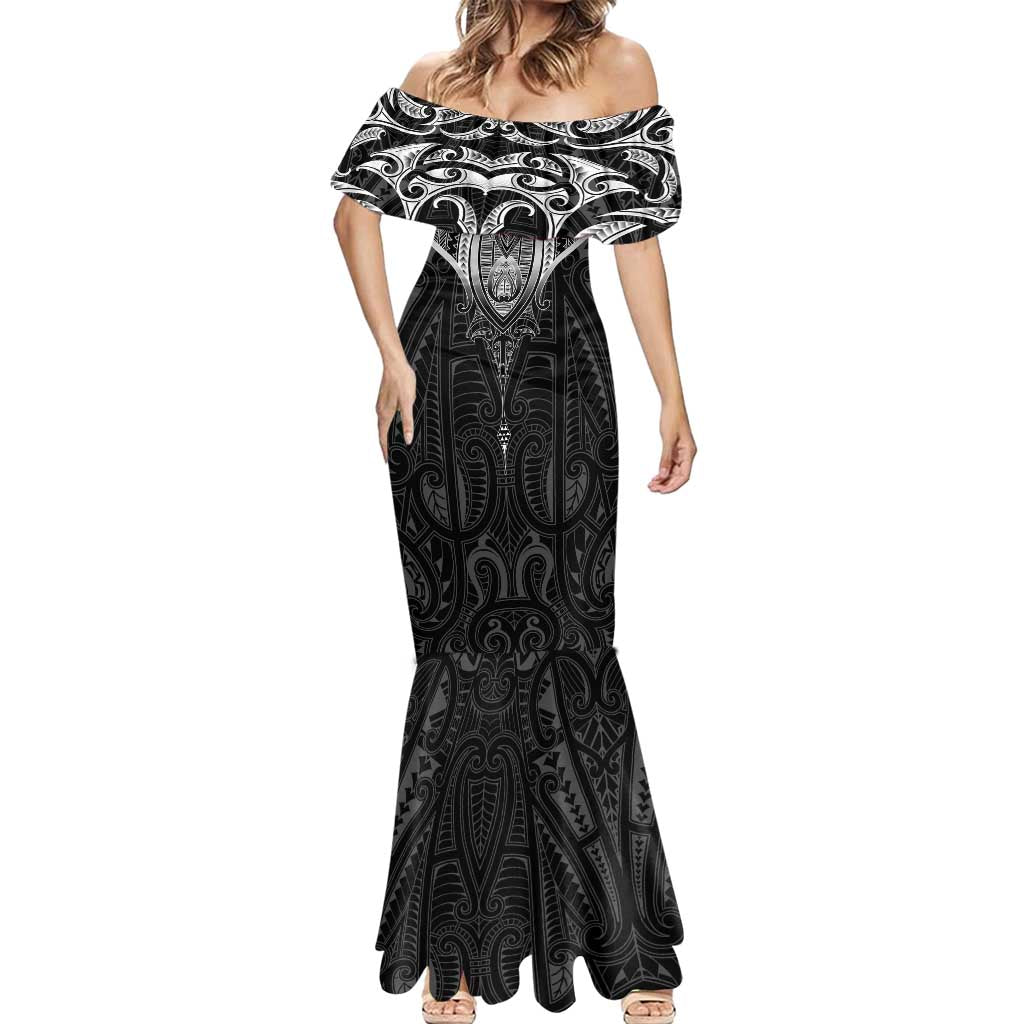 New Zealand Aotearoa Mermaid Dress Maori Manta Ray Moko Black LT05 - Polynesian Pride
