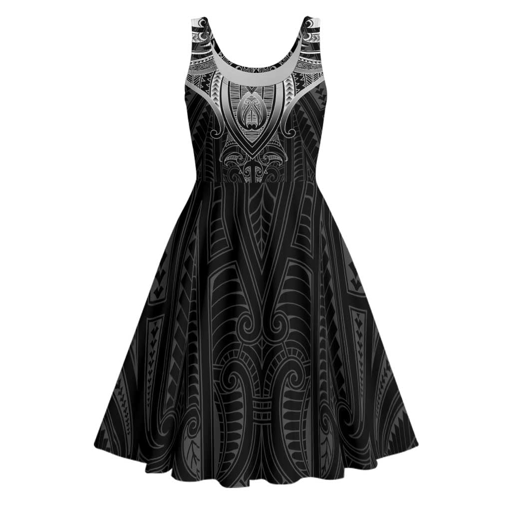 New Zealand Aotearoa Midi Dress Maori Manta Ray Moko Black - Polynesian Pride