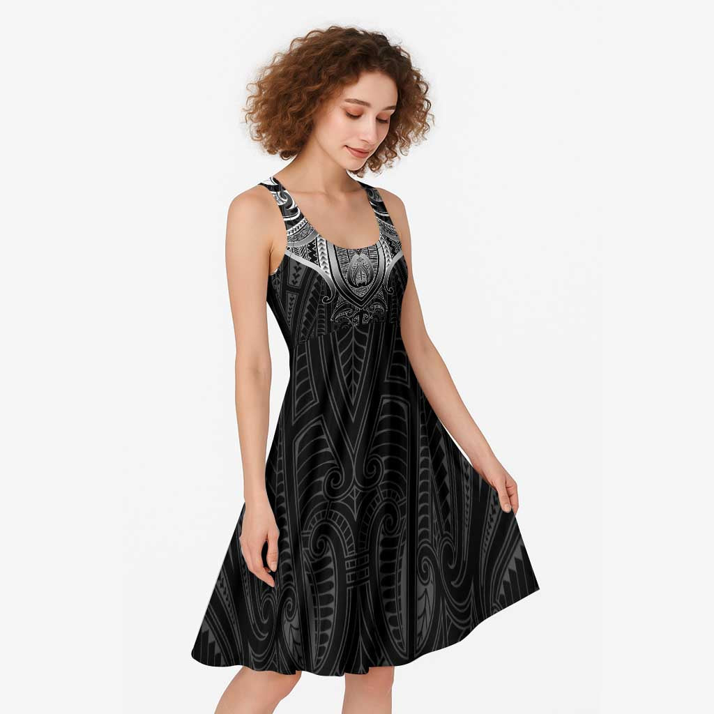 New Zealand Aotearoa Midi Dress Maori Manta Ray Moko Black - Polynesian Pride