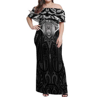 New Zealand Aotearoa Off Shoulder Maxi Dress Maori Manta Ray Moko Black LT05 Women Black - Polynesian Pride