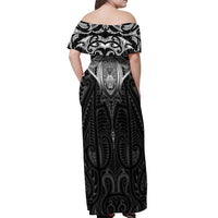 New Zealand Aotearoa Off Shoulder Maxi Dress Maori Manta Ray Moko Black LT05 - Polynesian Pride