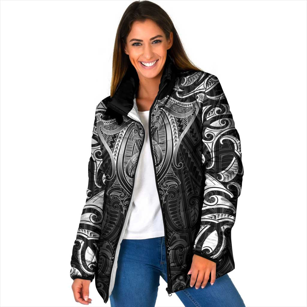 New Zealand Aotearoa Padded Jacket Maori Manta Ray Moko Black - Polynesian Pride